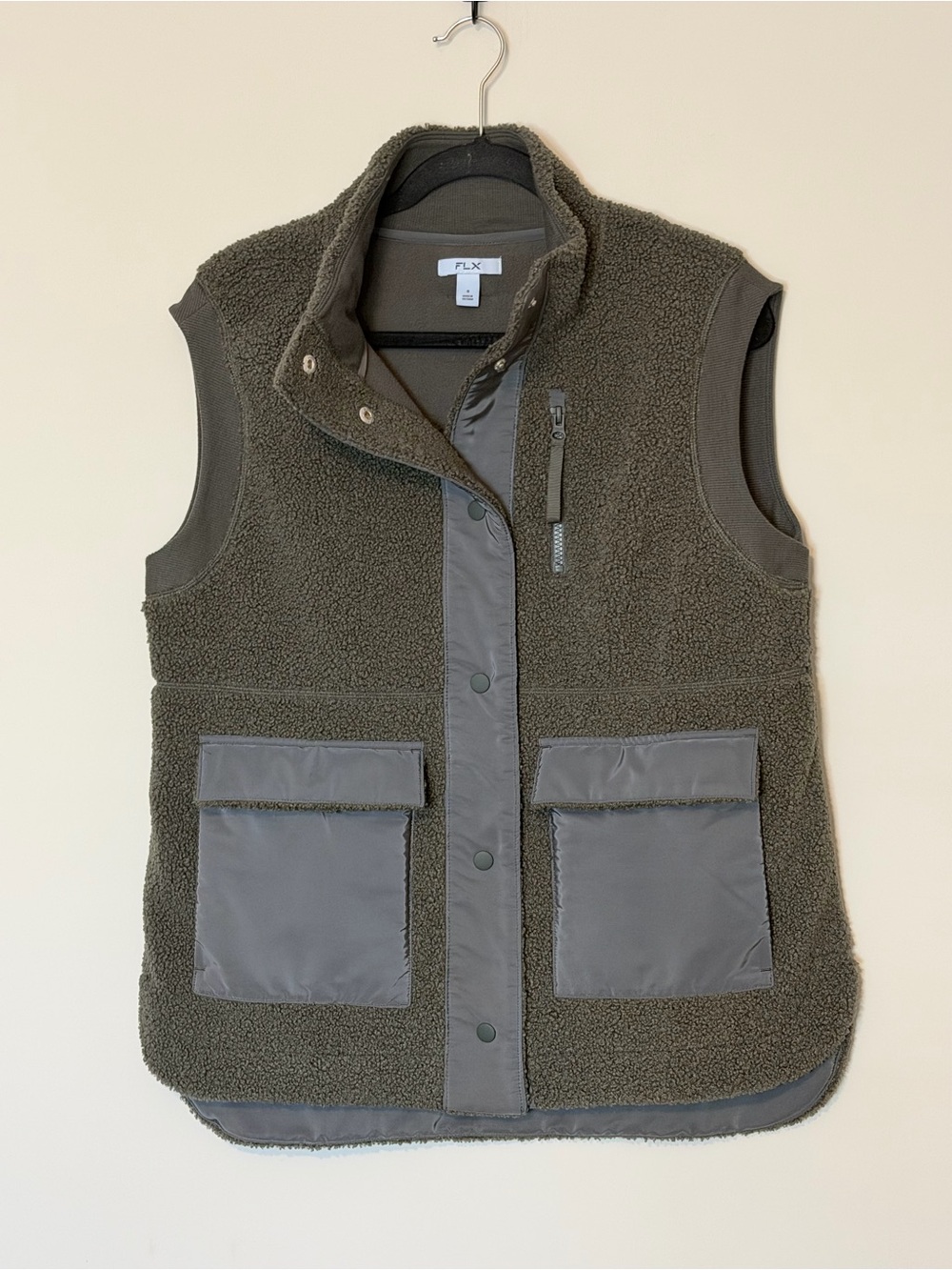 FLX Patch Pocket Bouclé Vest Green Agate Women’s Small NWOT